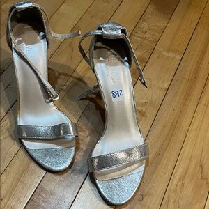 David's Bridal Metallic Silver Strappy Heels